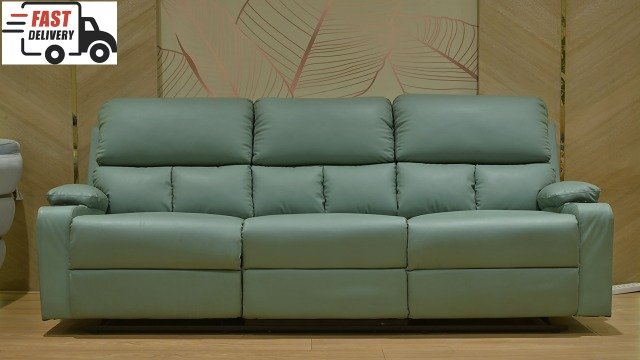 Roma 3 Seater Manual recliner in Leatherette Deep Blue color By Furnitech